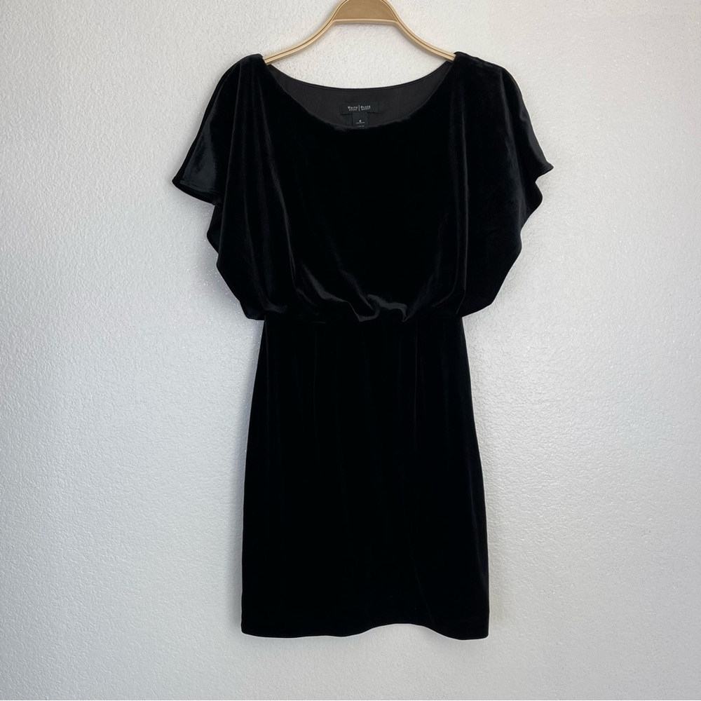Chic Black Velvet Blouson Short Dress B WHBM 0 black velvet dress